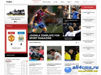 JA Fubix — шаблон спортивно-новостного портала на Joomla